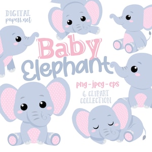 Baby Elephant Clipart: PNG, JPEG, EPS Vector Files (Commercial Use)