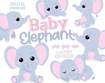Baby Elephant Clipart: PNG, JPEG, EPS Vector Files (Commercial Use)