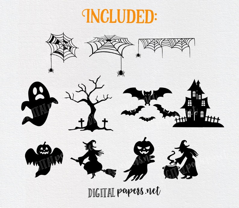 Halloween Silhouettes Clipart, Spider Web Clip Art, Png Clipart, Eps ...
