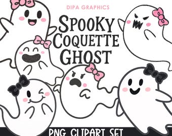 Kokette Geist Aquarell PNG Set, Pink Girly Halloween, Sofort Download