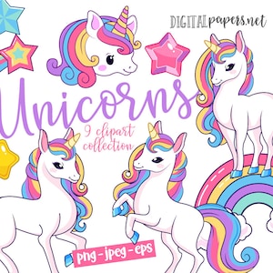 ユニコーン クリップアート、レインボー クリップアート、png、ユニコーン フェイス クリップアート、ユニコーン グラフィックス、星のクリップアート、商用利用可、即時ダウンロード