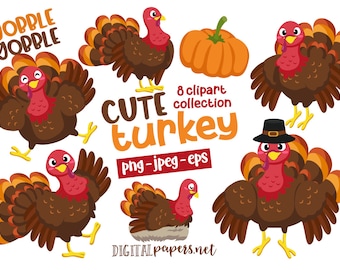 Turkey Clipart, Thanksgiving Clipart, Turkey Day, Cute Turkey Clip Art, PNG Clipart, EPS Vector, Commercial Use, Instant Download