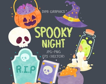 Clipart de Halloween: Bruja, Calabaza, Diseño Espeluznante (DESCARGA INSTANTÁNEA)