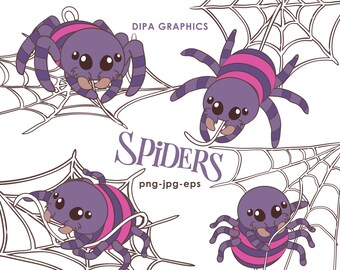 Clipart de Aranha Doodle: Gráficos de Teia de Aranha de Halloween (Download Digital)