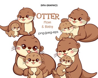 Mom and Baby Otter Clipart PNG, Mothers Day PNG, Otter Clipart, Commercial Use, Instant Download