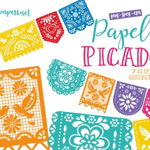 Papel Picado Clipart, Fiesta Clipart, Mexican Clipart, Cinco de Mayo, Dia de los Muertos, COMMERCIAL use allowed, INSTANT DOWNLOAD