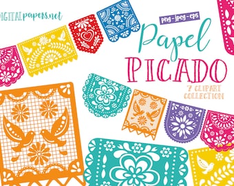 Papel Picado Clipart, Fiesta Clipart, Mexican Clipart, Cinco de Mayo, Dia de los Muertos, COMMERCIAL use allowed, INSTANT DOWNLOAD