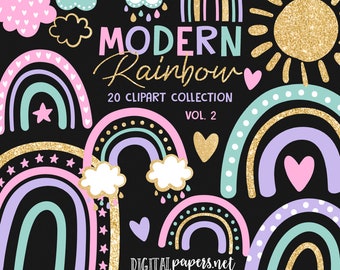 Rainbow Clipart, Modern Rainbow PNG Clipart, Rainbow Party, Rainbow Nursery, Commercial use allowed, INSTANT DOWNLOAD