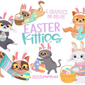 Easter Kitties Clipart, Puppy Clipart, Cat Clipart, Easter Egg Clipart, Egg Hunt Clipart, Instant Download, COMMERCIAL, INSTANT DOWNLOAD