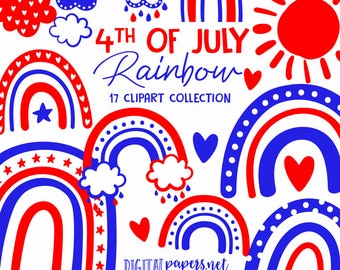 4th of July Rainbow Clipart, Modern Rainbow PNG Clipart, Rainbow Party, Rainbow Parade, Commercial use allowed, INSTANT DOWNLOAD