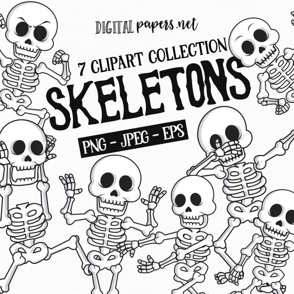 Halloween Skeleton Clipart, Skeletons Clip Art, Png clipart, Epsvector, COMMERCIAL use, Dancing Skeleton,  INSTANT DOWNLOAD