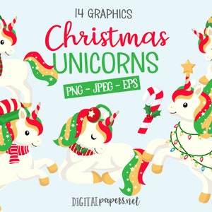 Christmas Unicorns Clipart, Magical Clipart, Ugly Sweater Clipart, EPS Vector Graphics, Commercial Use, INSTANT DOWNLOAD zdjęcie 1