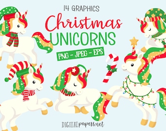Christmas Unicorns Clipart, Magical Clipart, Ugly Sweater Clipart, EPS Vector Graphics, Commercial Use, INSTANT DOWNLOAD