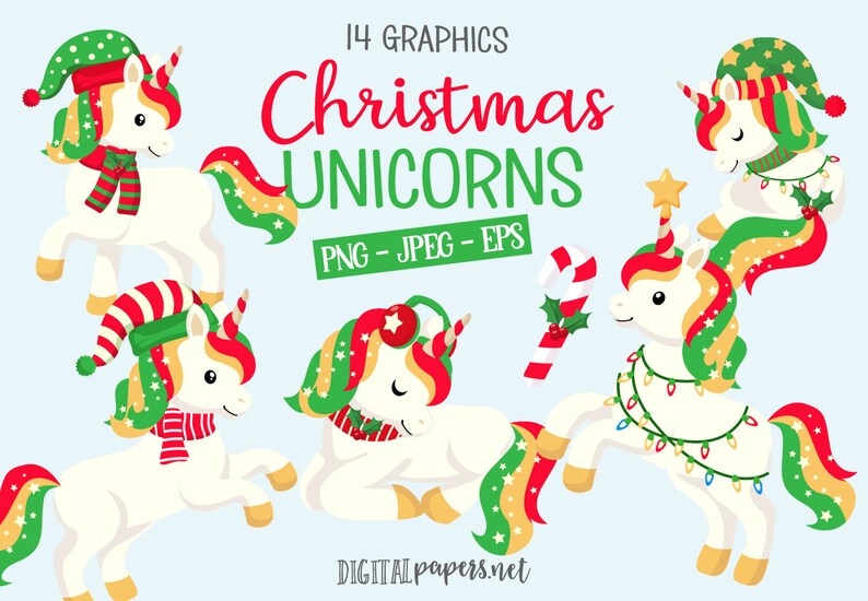 Christmas Unicorns Clipart, Magical Clipart, Ugly Sweater Clipart, EPS Vector Graphics, Commercial Use, INSTANT DOWNLOAD zdjęcie 1