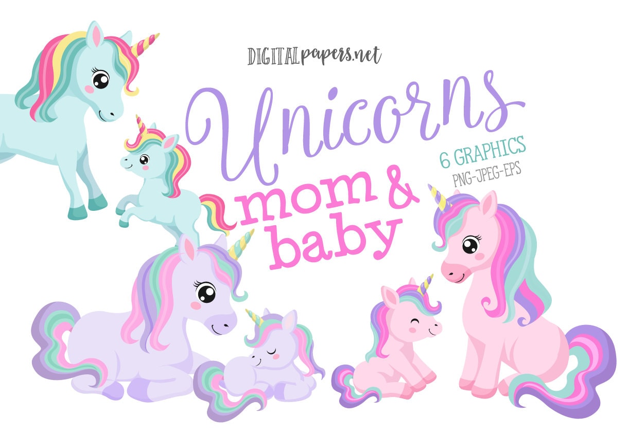 Unicorn Mom & Baby Clipart Mother's Day Clipart Mom and Etsy