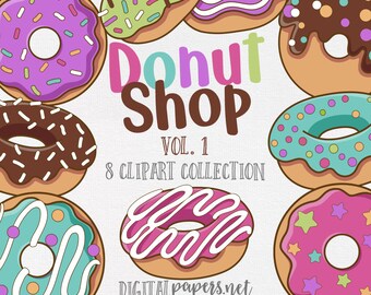 Donut Clipart: Colorful Sprinkles, Pastry Graphics (Instant Download)