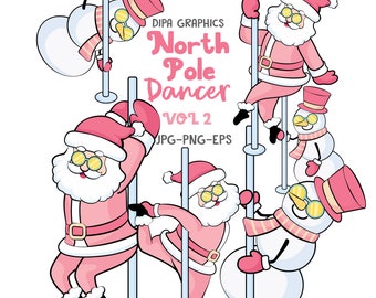 North Pole Dancer, Funny Santa Claus, Pink Christmas Clipart, Sublimation PNG Designs, Vector EPS Included, Commercial Use, Instant Download