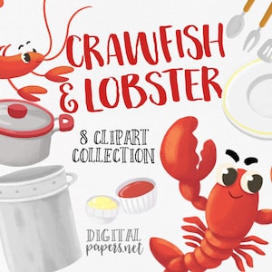 Crawfish Boil Clipart, Lobster Clipart, Shrimp Clipart, Crawfish Clipart, Seafood Clipart, COMMERCIAL use allowed, INSTANT DOWNLOAD