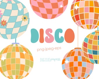 Disco Ball Clipart, Dance Clipart, Vintage, Groovy Graphics, Hippie Clipart, Disco clipart, Vector, Commercial, INSTANT DOWNLOAD