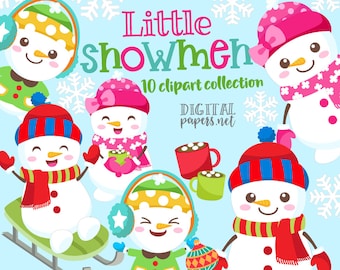 Sneeuwpop Clipart, Christmas Clip Art, Snow man Graphics, Winter Clipart, PNG, Vector EPS Clipart, Commercieel gebruik, Instant Download