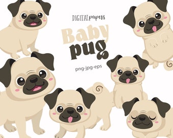 Pug Clipart, Puppy Clipart, Puppies Clipart, Dog Clip art, Pet Graphics, Sticker Vector, Commercial, INSTANT DOWNLOAD