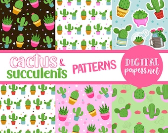 Cactus & Succulent Clipart: Desert Plant Digital Papers (Instant Download)