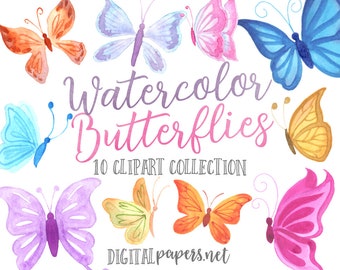 Aquarelle papillons Clipart, papillon de printemps, utilisation COMMERCIALE autorisée, TÉLÉCHARGEMENT INSTANTANÉ