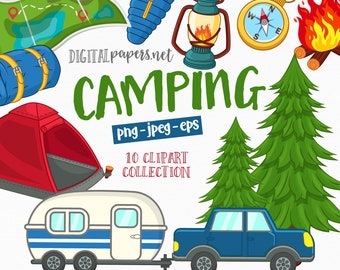 Camping Clipart: Happy Camper Vector Graphics (PNG, EPS)