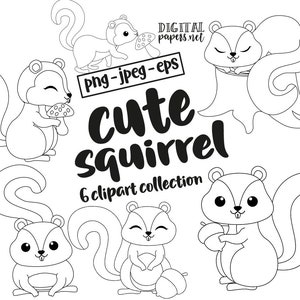 Squirrel Clipart Outlines, Woodland Animals, Fall Graphics, Woodland Clipart, Forest Clipart, Commercial Use, Instant Download