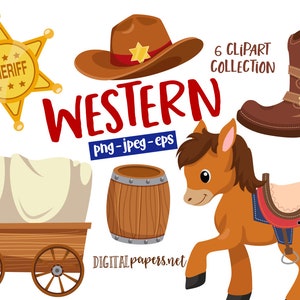 Western Clipart Set: Cowboy, Horse, Sheriff Badge (Instant Download)