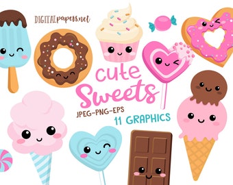 Cute Sweets, Donut, Ice Cream, Candy, Lollipop, Cotton Candy, Popsicle, Cupcake, Sprinkles, COMMERCIAL use, INSTANT DOWNLOAD