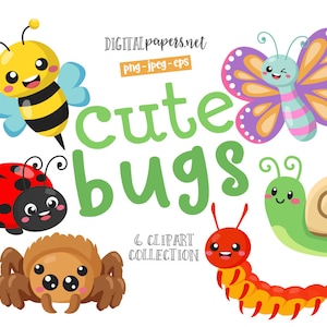 Cute Bug Clipart, Ladybug Clipart, Bee Clipart, Butterfly, Spider, Snail Clipart, Insect Clipart, COMMERCIAL use allowed, INSTANT DOWNLOAD