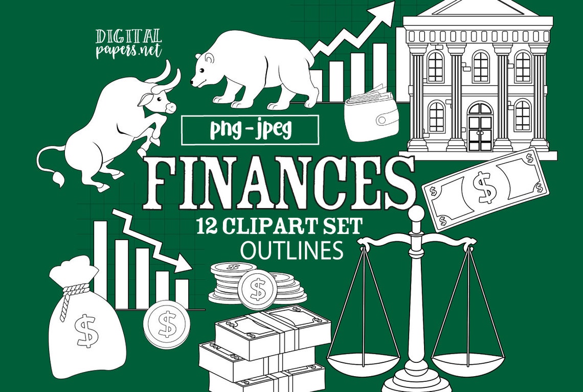 Finance Outlines Clipart: Money Graphics, Investment Clip Art (instant ...