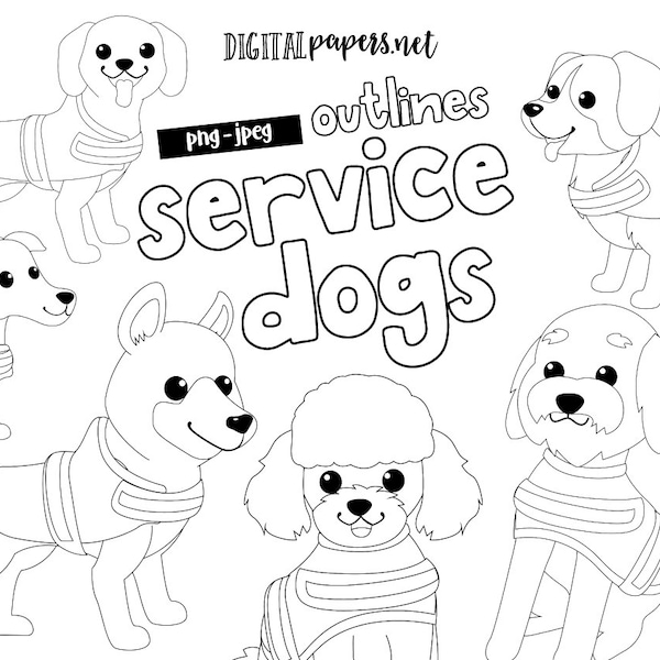 Service Dogs Clipart Outlines, Therapy Dog, Puppy Clipart, Puppies Clipart, Assistance Dog, COMMERCIAL use allowed, INSTANT DOWNLOAD