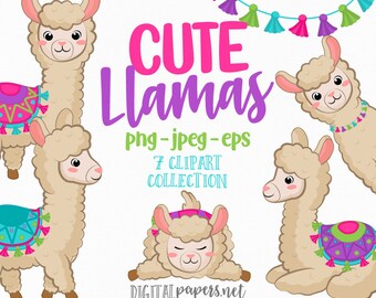 Lama Clipart, Vector Clipart, Lama Clip art, fichier EPS, PNG Clipart, Lama mignon, alpaga, Lama Party, utilisation commerciale, téléchargement immédiat