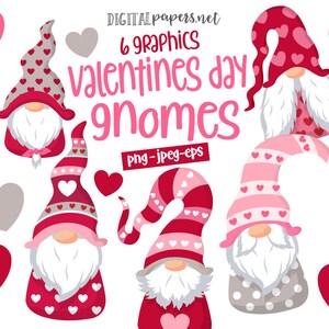 Valentines Day Gnomes Clipart, Commercial Use, Nordic Gnome Clipart, Valentines Day Clip art, PNG, EPS Vector Clip art, Instant Download