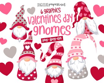 Valentines Day Gnomes Clipart, Commercial Use, Nordic Gnome Clipart, Valentines Day Clip art, PNG, EPS Vector Clip art, Instant Download