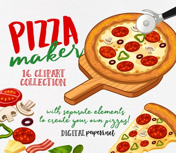 Pizza Clipart, Pizza Party, Pizzeria Clipart, Pizza Making Clipart, Create your Pizza, COMMERCIAL use, INSTANT DOWNLOAD
