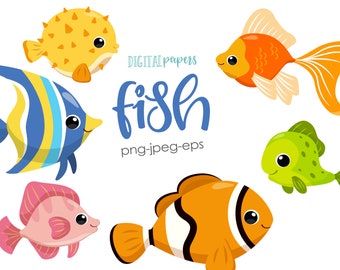 Vis clipart: zeedieren graphics voor commercieel gebruik (INSTANT DOWNLOAD)