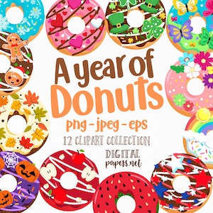 Donut Clipart, Sprinkles Clipart, Doughnut Clipart, A Year of Donuts Clipart, Donut Sprinkles, COMMERCIAL use allowed, INSTANT DOWNLOAD