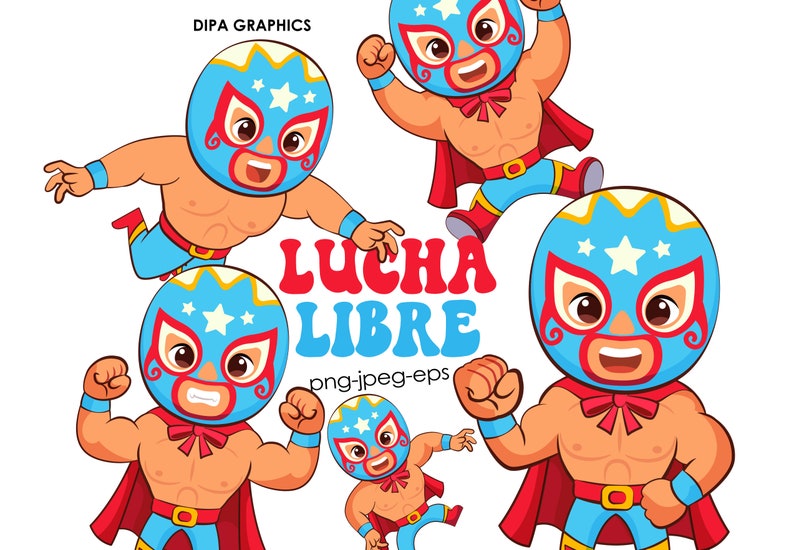 Lucha Libre Clipart, Luchador PNG Clipart, Clipart mexicain, Mexique PNG Clipart, usage Commercial, téléchargement immédiat image 1