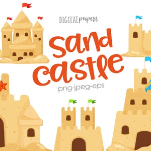 Clipart z zamkiem z piasku, Clipart z plaży, Clipart z lata, Impreza na plaży, Clipart z zamkiem, Natychmiastowe pobieranie, KOMERCYJNE, NATYCHMIASTOWE POBIERANIE