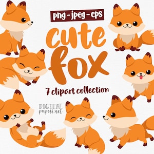 Cute Fox Clipart, Animal Clipart, Fall Graphics, Woodland Clipart, Forest Clipart, Winter Graphics, Commercial Use, Instant Download image 1