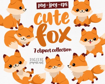 Cute Fox Clipart, Animal Clipart, Fall Graphics, Woodland Clipart, Forest Clipart, Winter Graphics, Commercial Use, Instant Download