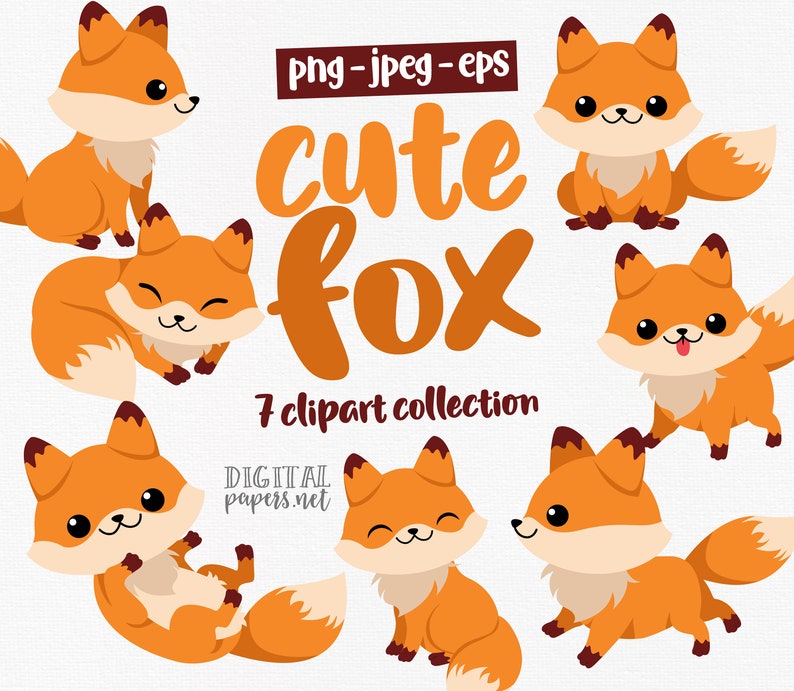 Cute Fox Clipart, Animal Clipart, Fall Graphics, Woodland Clipart, Forest Clipart, Winter Graphics, Commercial Use, Instant Download image 1