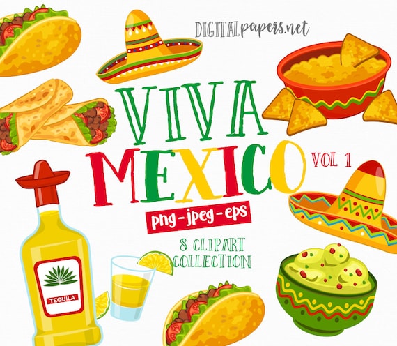 Mexican Food Clipart: Taco, Burrito, Tequila, Fiesta Graphics (Instant Download)