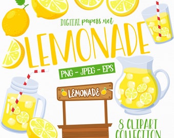 Lemonade Clipart Set: Lemon Stand Graphics (PNG, JPEG, EPS)