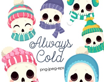 Always Cold PNG Clipart, Skeleton Clipart, Winter png Sublimation, Cute Skull Graphics, Vector Included, Commercial INSTANT DOWNLOAD