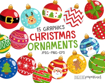 Christmas Ornaments Clipart: Holiday Vector Graphics (EPS, PNG, JPEG) (Instant Download)