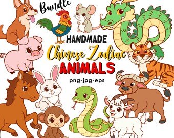 Chinesisches Neujahr Sternzeichen Tiere Clipart-Paket (PNG, JPG, EPS)